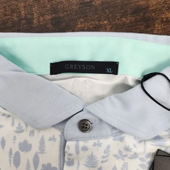 New Greyson Mens Golf Polo Magical Ferns Arctic White/Blue Floral Size XL NWT - Picture 4 of 9